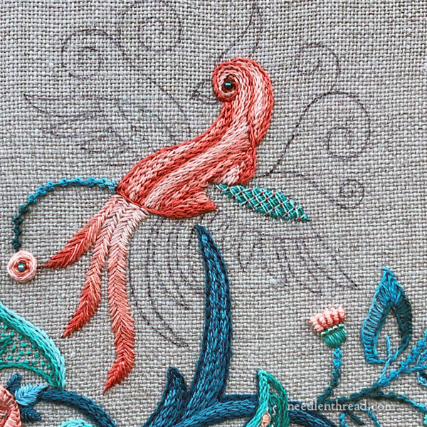 Jacobean Design with Bird for Hand Embroidery
