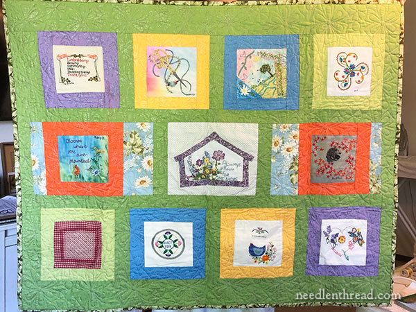 Thank You Quilt with embroidered squares
