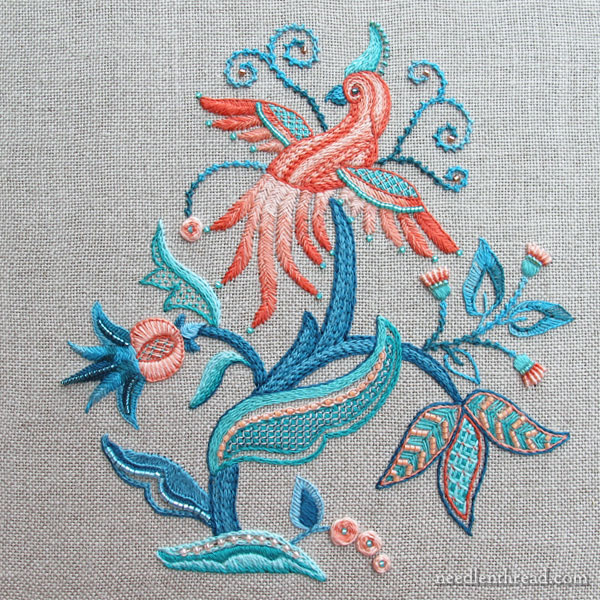 Jacobean bird embroidery design