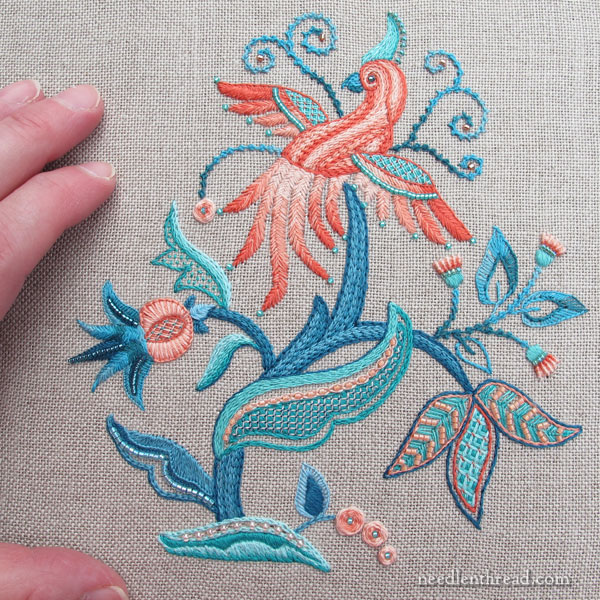 Jacobean bird embroidery design