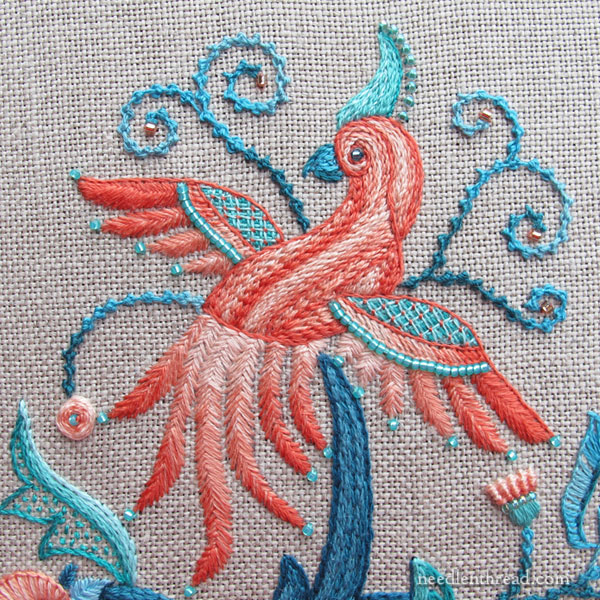 Jacobean bird embroidery design