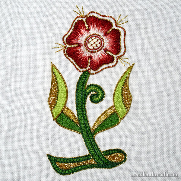 Beginner goldwork & silk embroidery rose