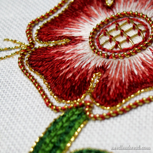 Beginner goldwork & silk embroidery rose