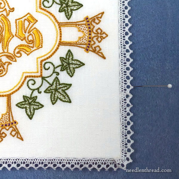 Hand Embroidered Communion Pall - IHS - by Mary Corbet