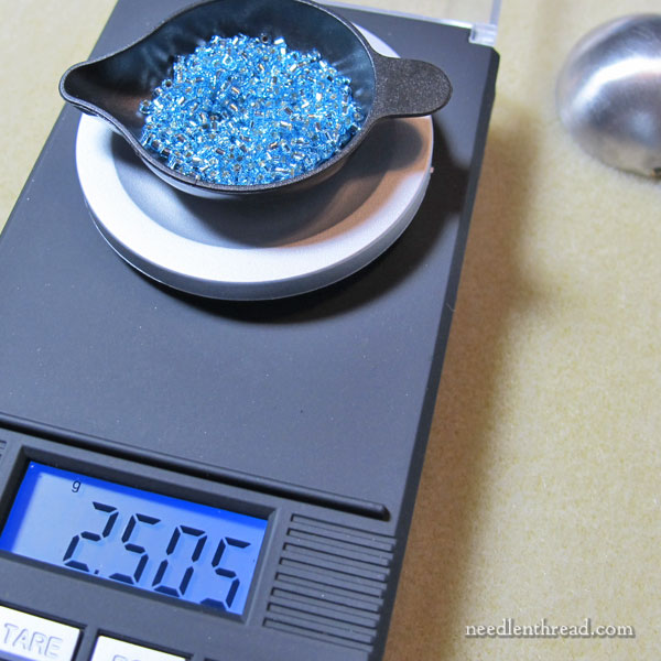 Weighing beads for embroidery kits