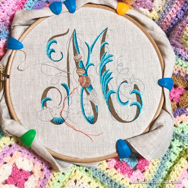 Sea to Stitch Monogram M Seashells