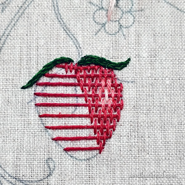 How to Embroider Strawberries: Burden Stitch and Woven Picots