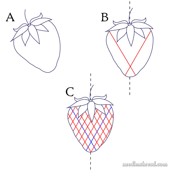 Embroidered Strawberries: Battlement Couching