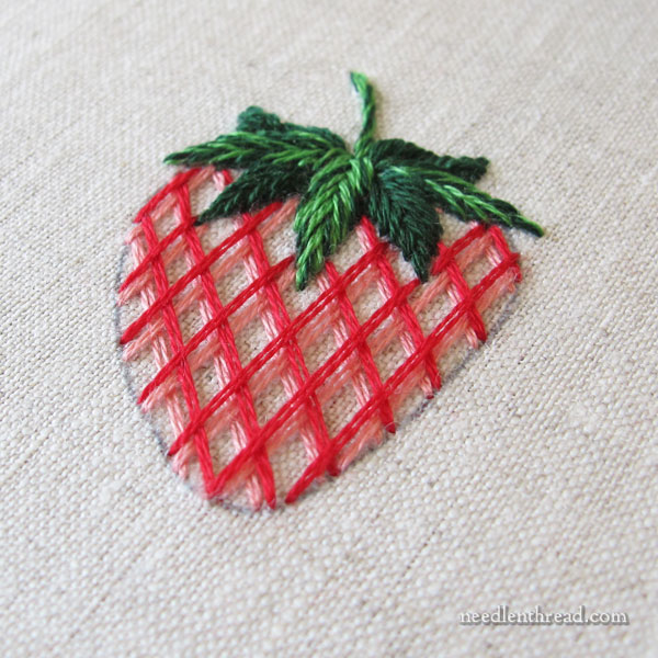 Embroidered Strawberries: Battlement Couching