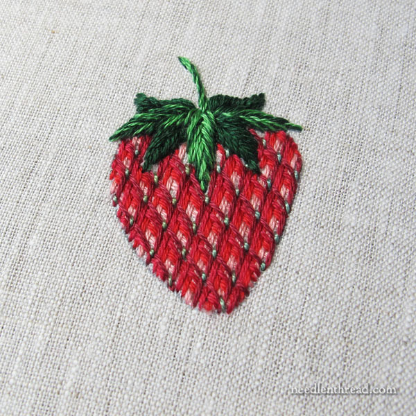 Embroidered Strawberries: Battlement Couching
