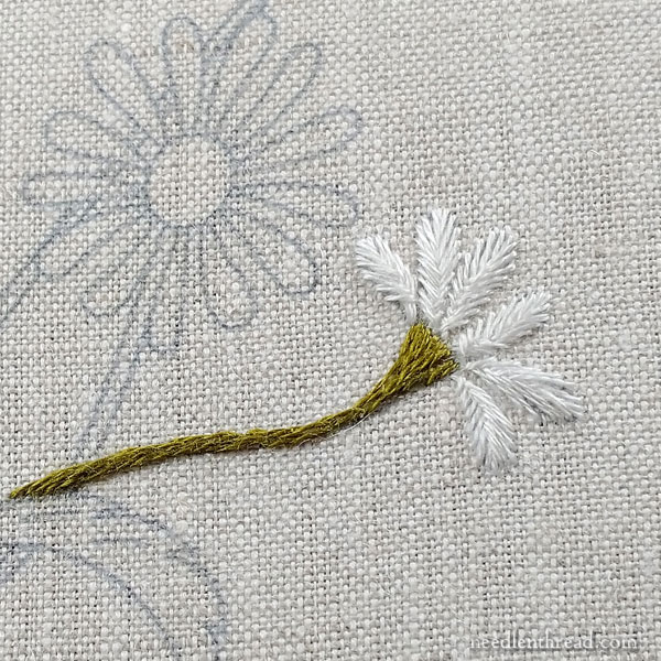 How to embroider daisies, part 3: stems, leaves, and more