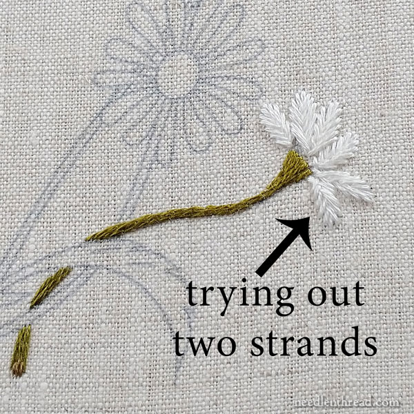 How to embroider daisies, part 3: stems, leaves, and more