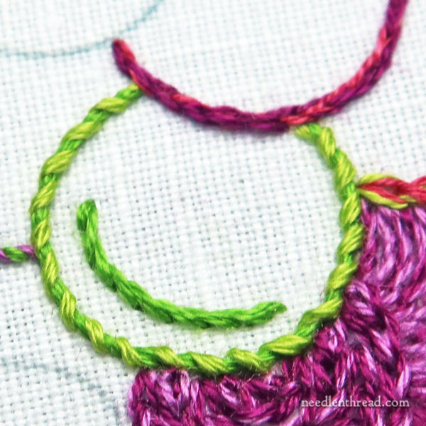 Embroidery Grapes: using outline stitches