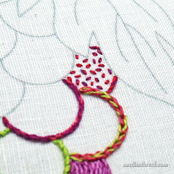 Embroidery Grapes: using outline stitches