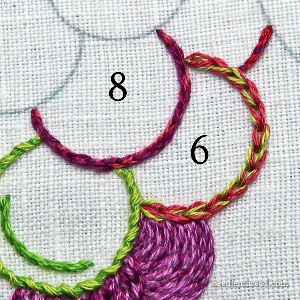 Embroidery Grapes: using outline stitches