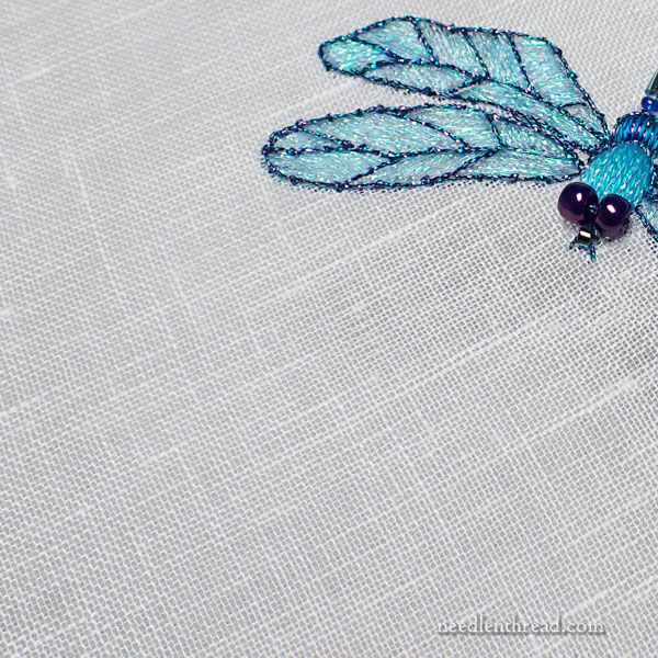 embroidering dragonflies