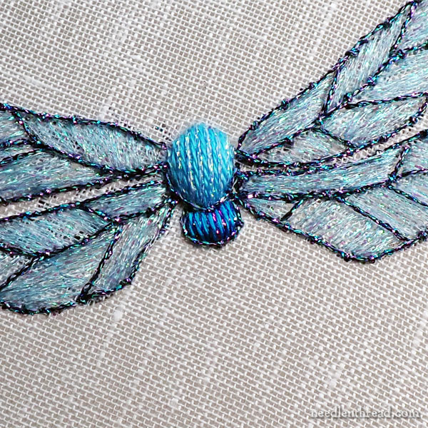 Embroidered dragonfly - tail, eyes, and bits