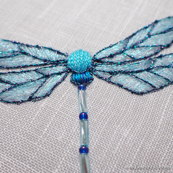 Embroidered dragonfly - tail, eyes, and bits