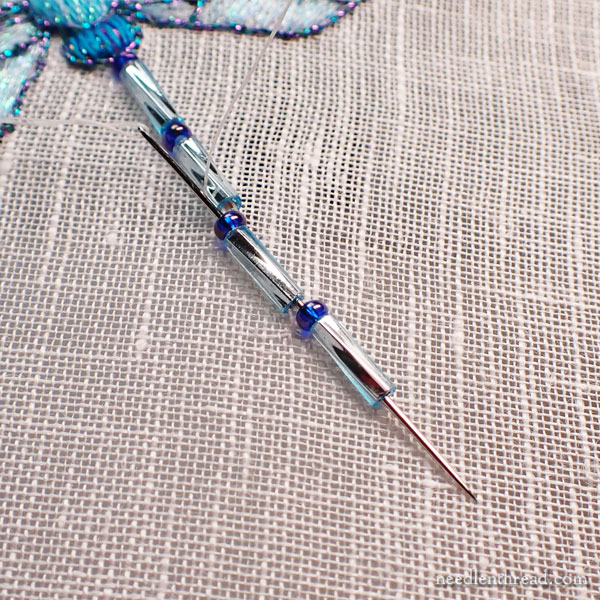 Embroidered dragonfly - tail, eyes, and bits