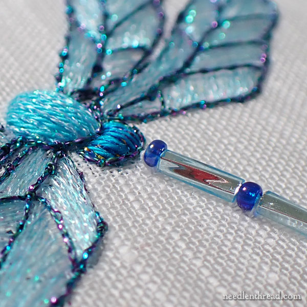 Embroidered dragonfly - tail, eyes, and bits