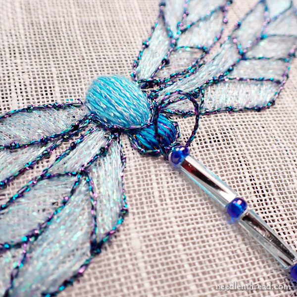 Embroidered dragonfly - tail, eyes, and bits
