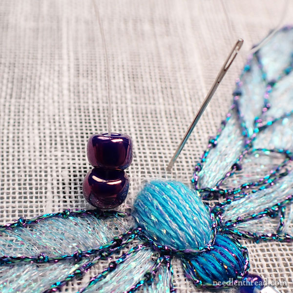 Embroidered dragonfly - tail, eyes, and bits