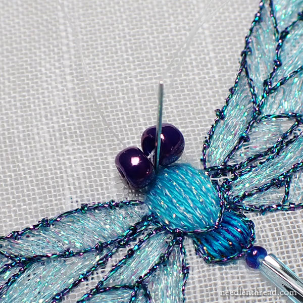 Embroidered dragonfly - tail, eyes, and bits