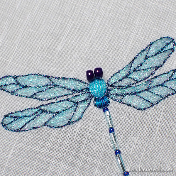 Embroidered dragonfly - tail, eyes, and bits