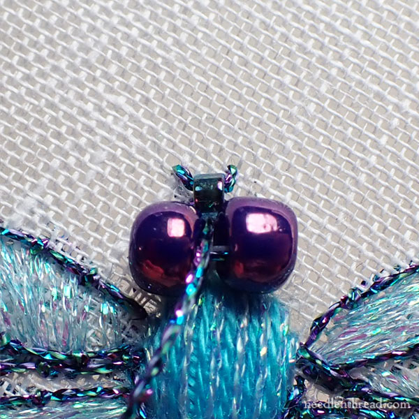 Embroidered dragonfly - tail, eyes, and bits