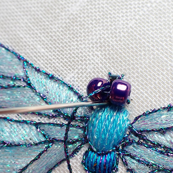 Embroidered dragonfly - tail, eyes, and bits
