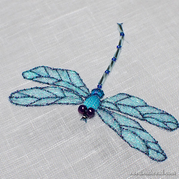 Embroidered dragonfly - tail, eyes, and bits