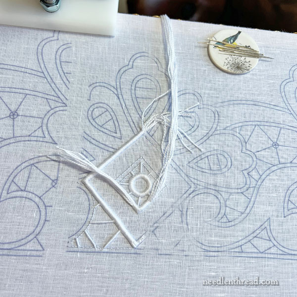 Whitework, cutwork on linen for altar cloths
