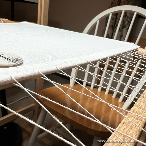 lacing a slate frame for embroidery