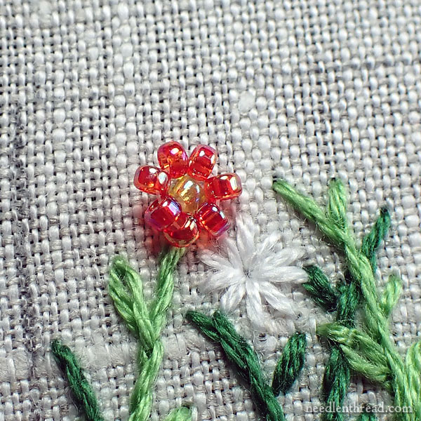 Bee-Jeweled Pincushion: Bead Embroidered Flowers
