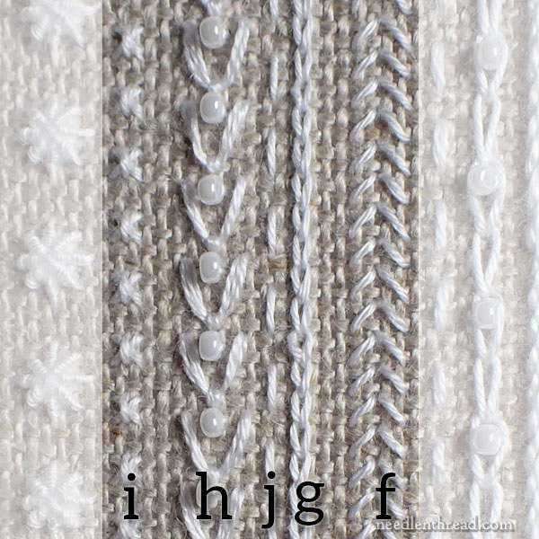 Cotton Quarter embroidered sampler bands F - J