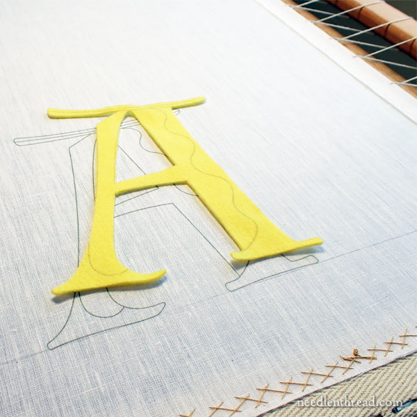 Goldwork lettering for altar covers
