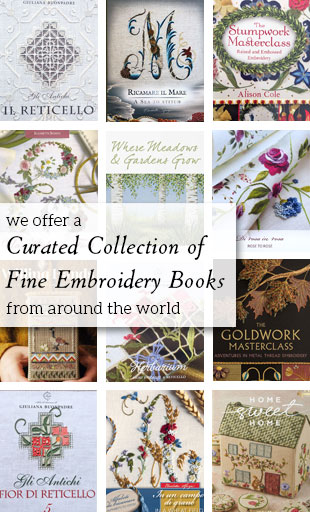 curated collection of embroidery books