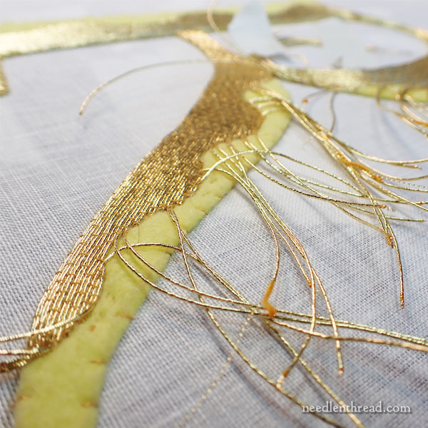 Goldwork embroidery: the letter R
