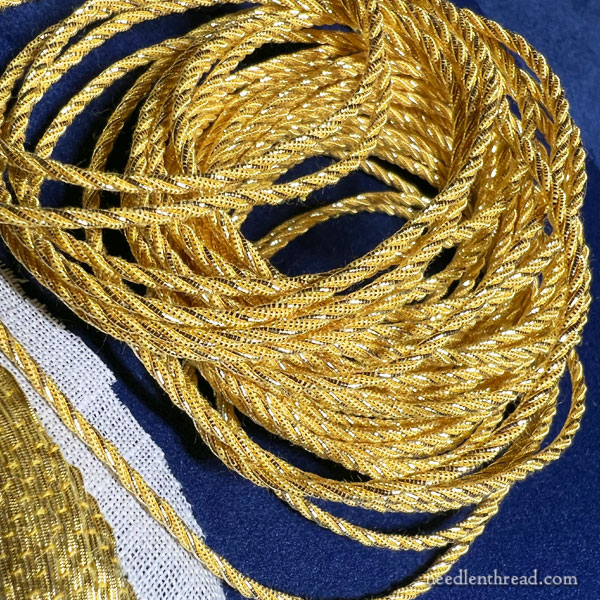 Goldwork Lettering on blue velvet