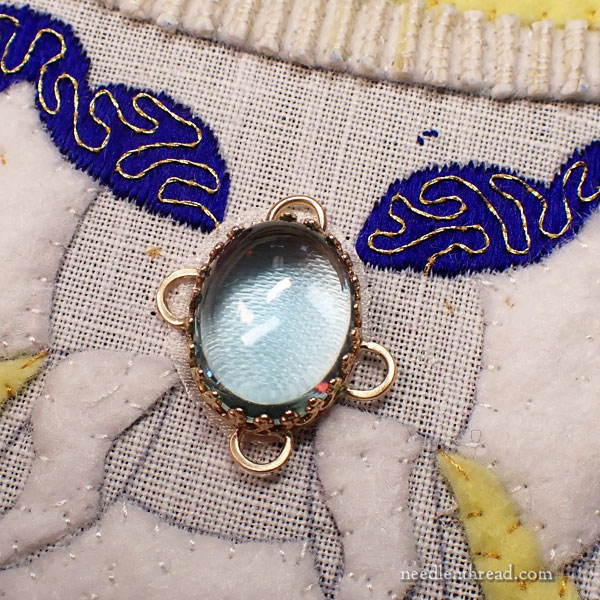 adding a semi-precious stone to goldwork embroidery