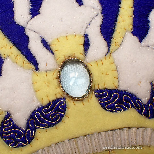 adding a semi-precious stone to goldwork embroidery