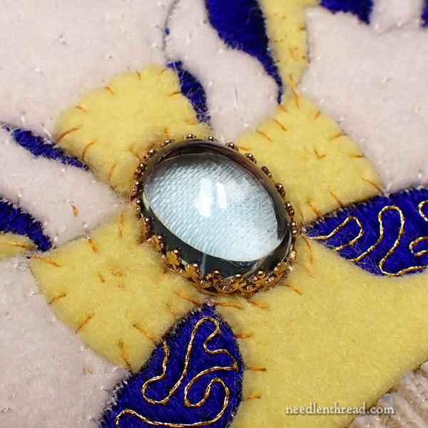 adding a semi-precious stone to goldwork embroidery