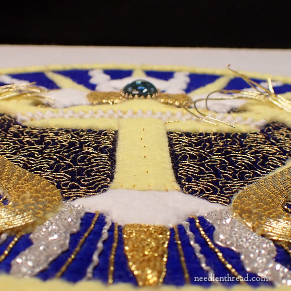 adding a semi-precious stone to goldwork embroidery