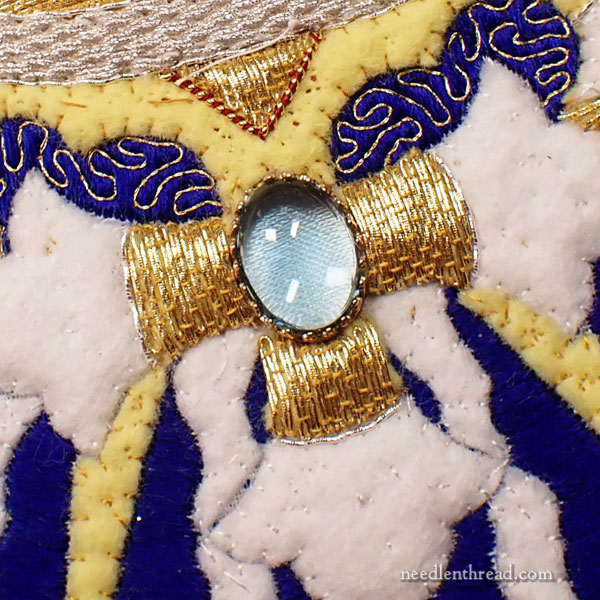 adding a semi-precious stone to goldwork embroidery