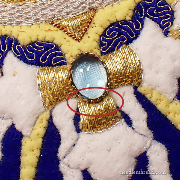 adding a semi-precious stone to goldwork embroidery