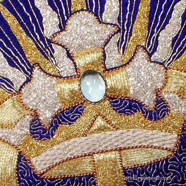 adding a semi-precious stone to goldwork embroidery