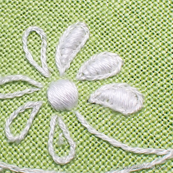 whitework, satin stitch, and hemstitch