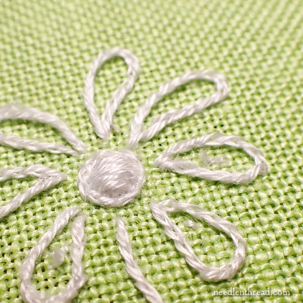 whitework, satin stitch, and hemstitch