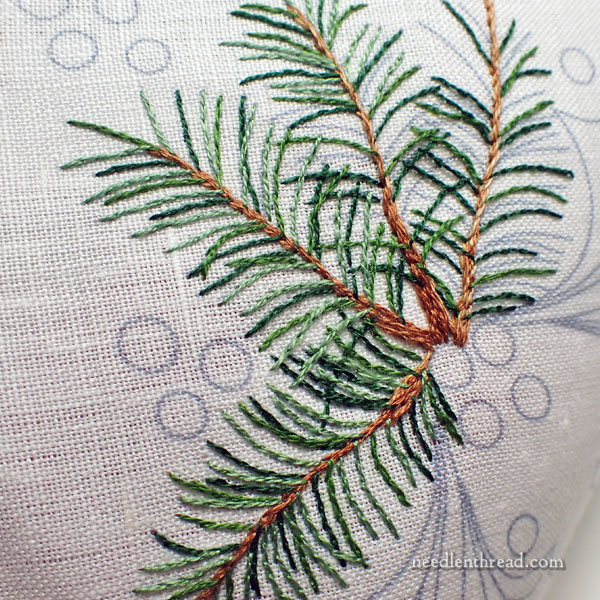 holly & evergreen embroidery on linen