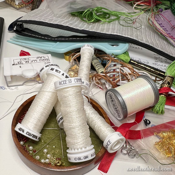 White embroidery with white beads and sparkle